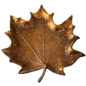 Large Vintage Metal Maple Leaf Tray, Cast Aluminum - 12W x 12 1/4L x 1D